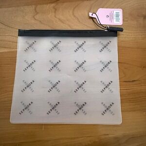 Sephora Clear Makeup Bag Zipper Pouch Logo Print Travel Cosmetic Case NEW